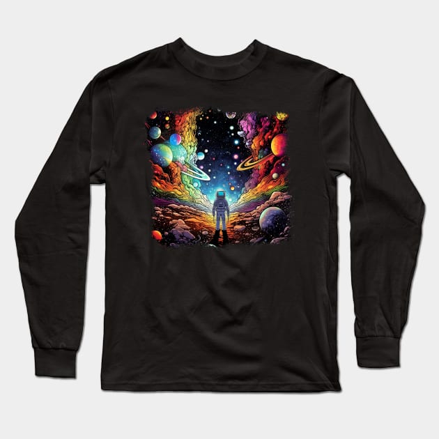 Surrealist space artwork with planets Long Sleeve T-Shirt by Unelmoija